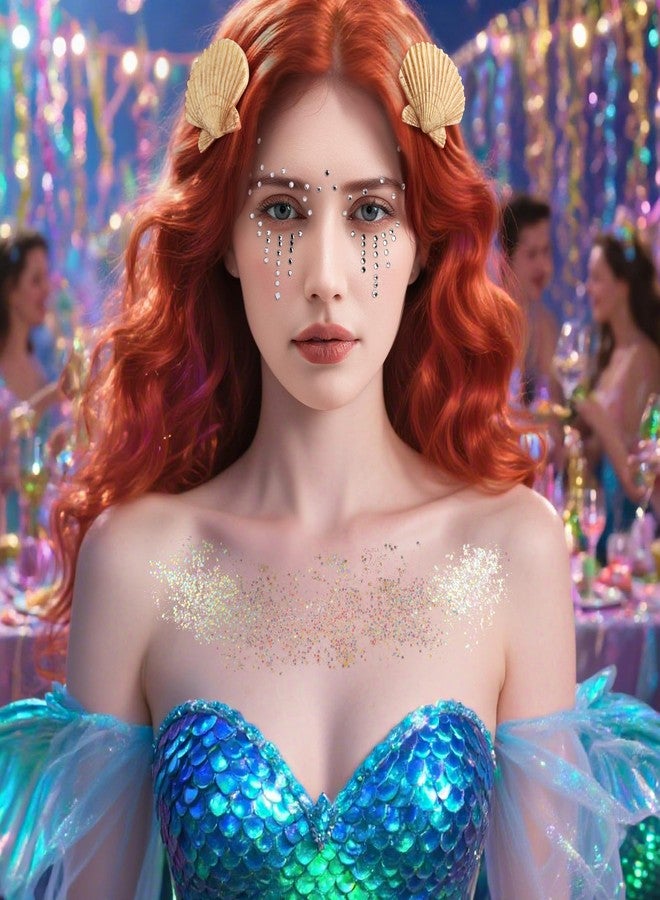 YGDZ Starfish Seashell Hair Clip, 4PCS Mermaid Hair Accessories, Face Body Glitter, Face Gems for Mermaid Costume, Mermaid Outfit for Women, Girls - Image 2